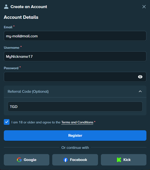 Stake account creation form