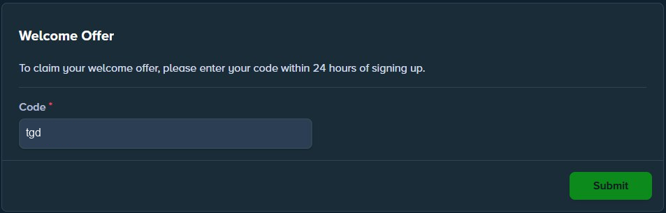 Stake Welcome Offer field with the tgd code