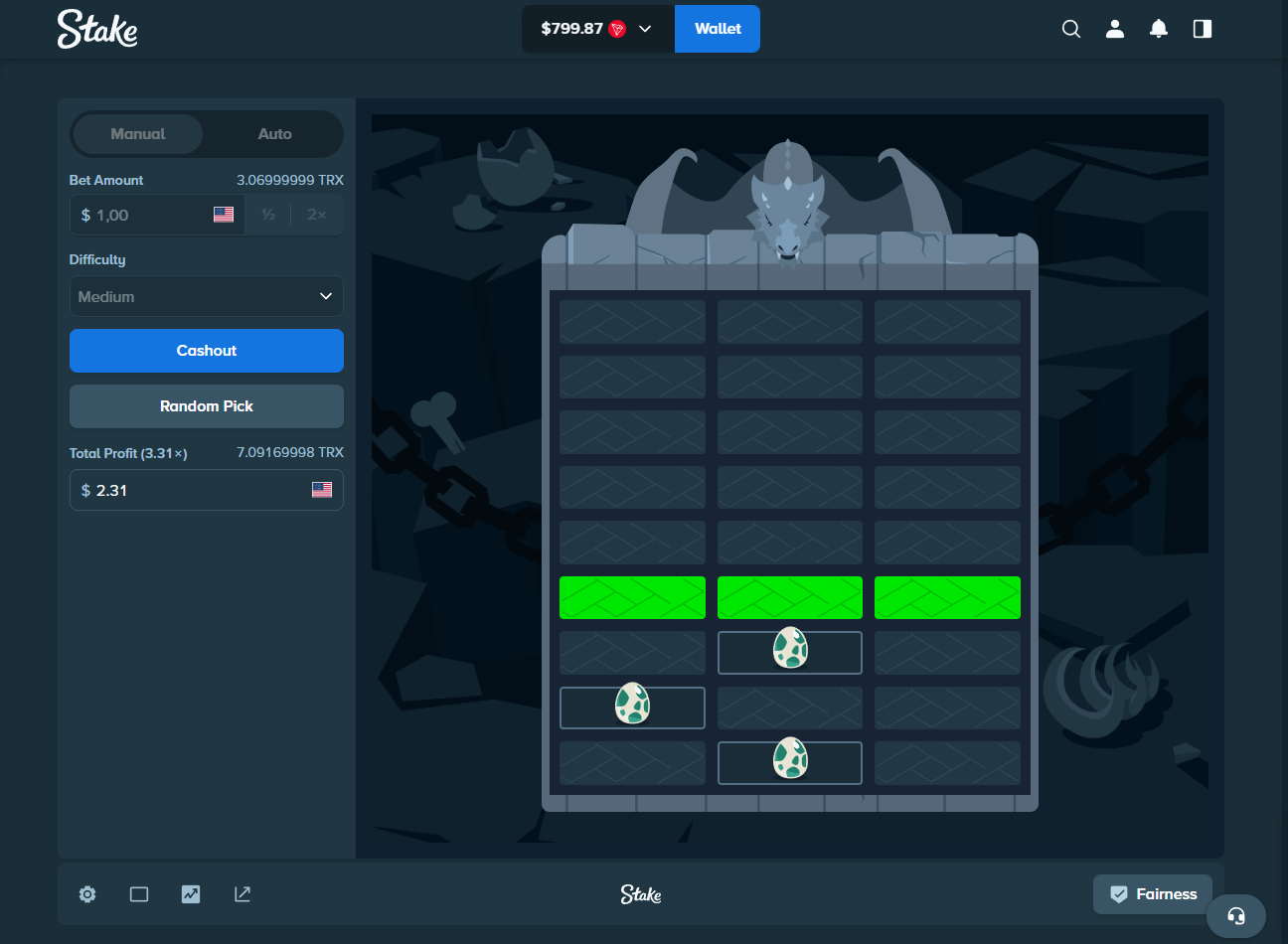 Dragon Tower game interface